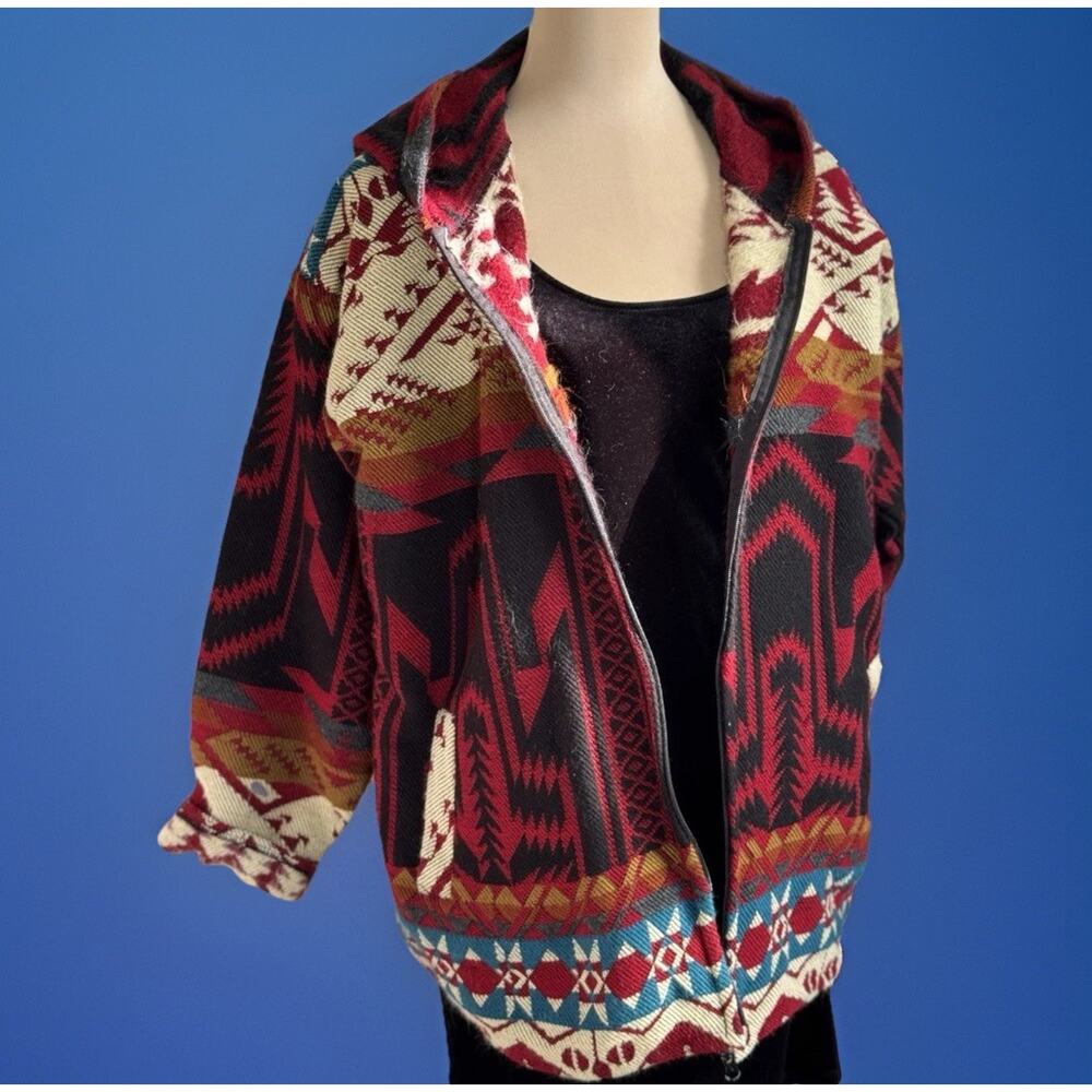 Vintage Southwestern Aztec Baja Blanket Hoodie | Made In Ecquador Boho Festival